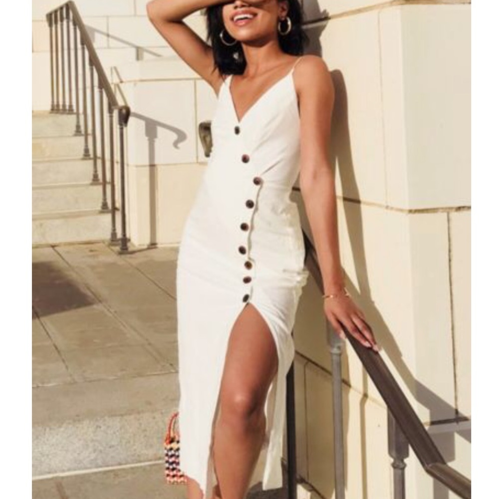 UO Amber Button-Down Linen Midi Dress